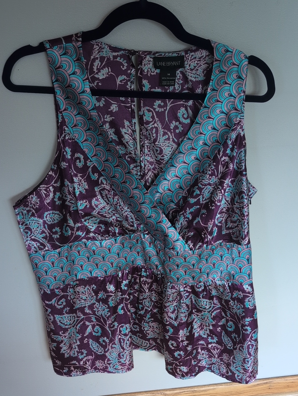 Lane Bryant Purple and Teal Floral V-Neck Sleeveless Camisole